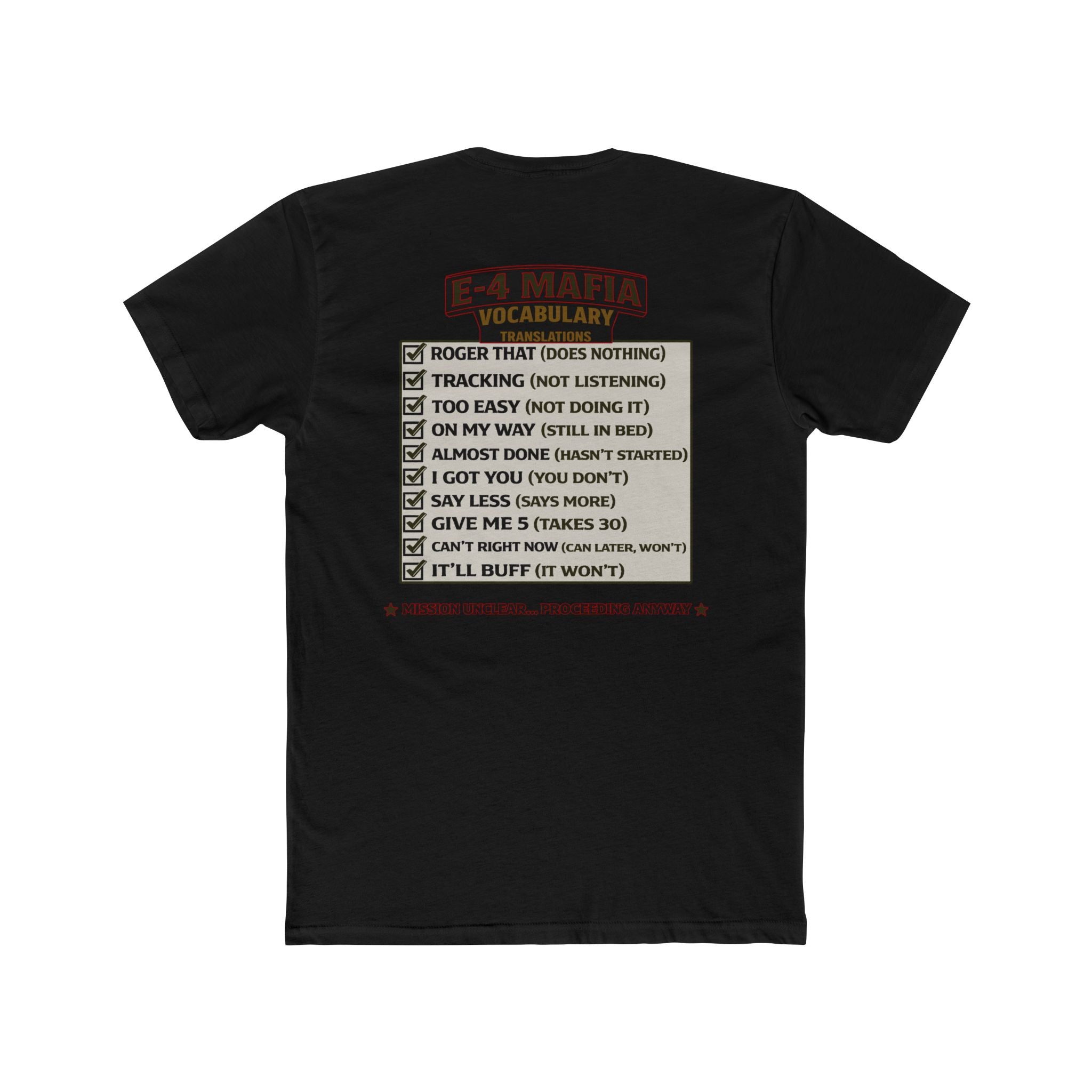 E4 Mafia Vocabulary Shirt Military Humor Funny Army Shirt Veteran Humor Graphic Tee Deployment Humor Shirt