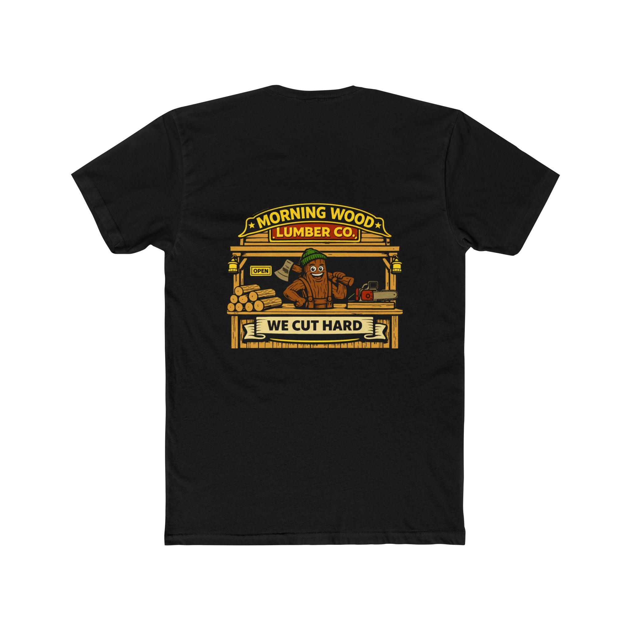 Morning Wood Lumber Co Shirt Funny Lumberjack Shirt We Cut Hard Dark Humor Graphic T Shirt Chaos Mall Parody Store Tee