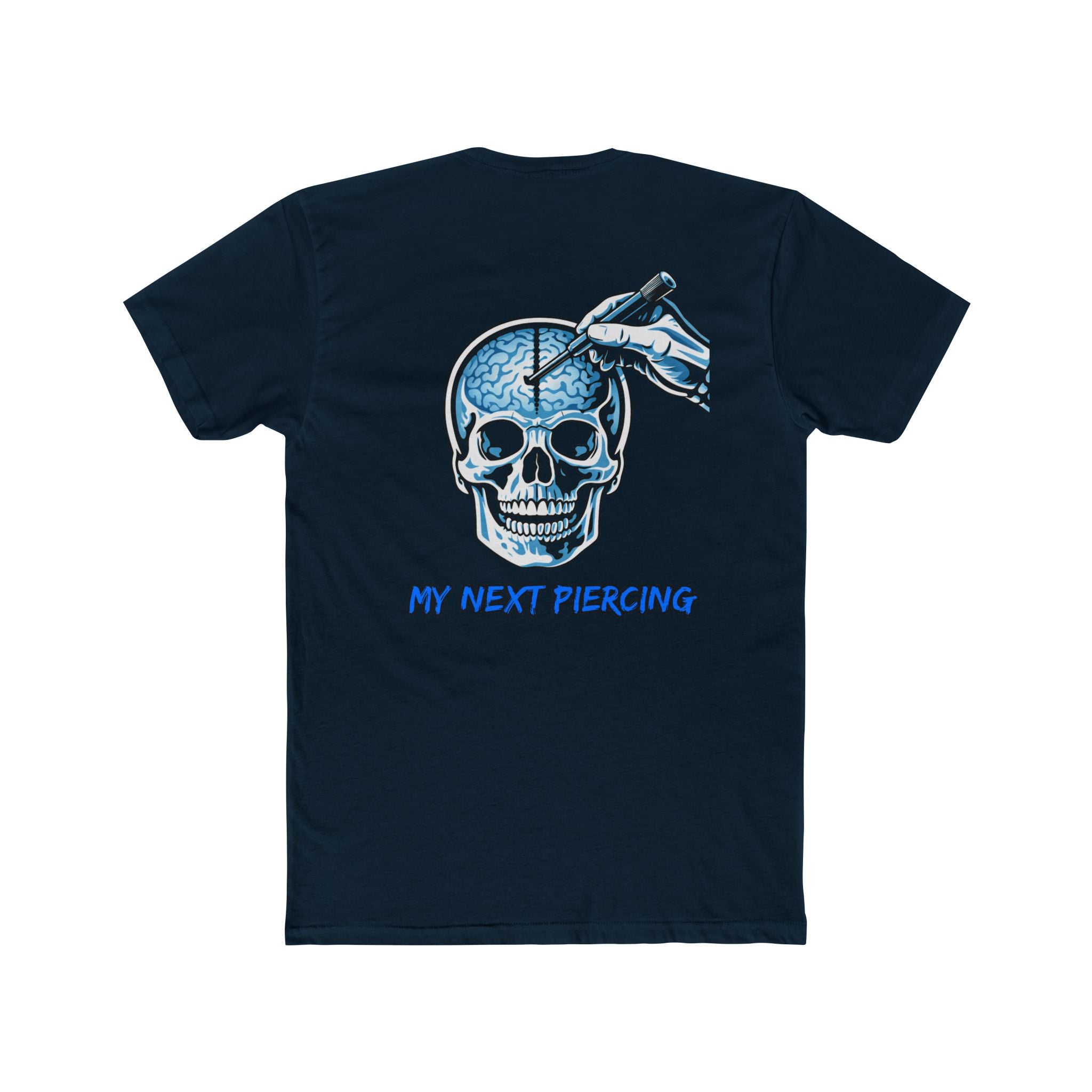 Dark Humor Skull Graphic T-Shirt – “My Next Piercing” Edgy Skeleton Design