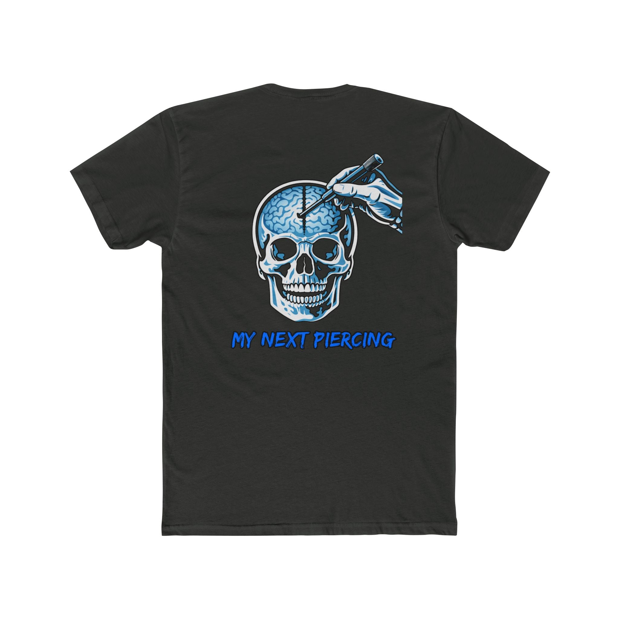 Dark Humor Skull Graphic T-Shirt – “My Next Piercing” Edgy Skeleton Design