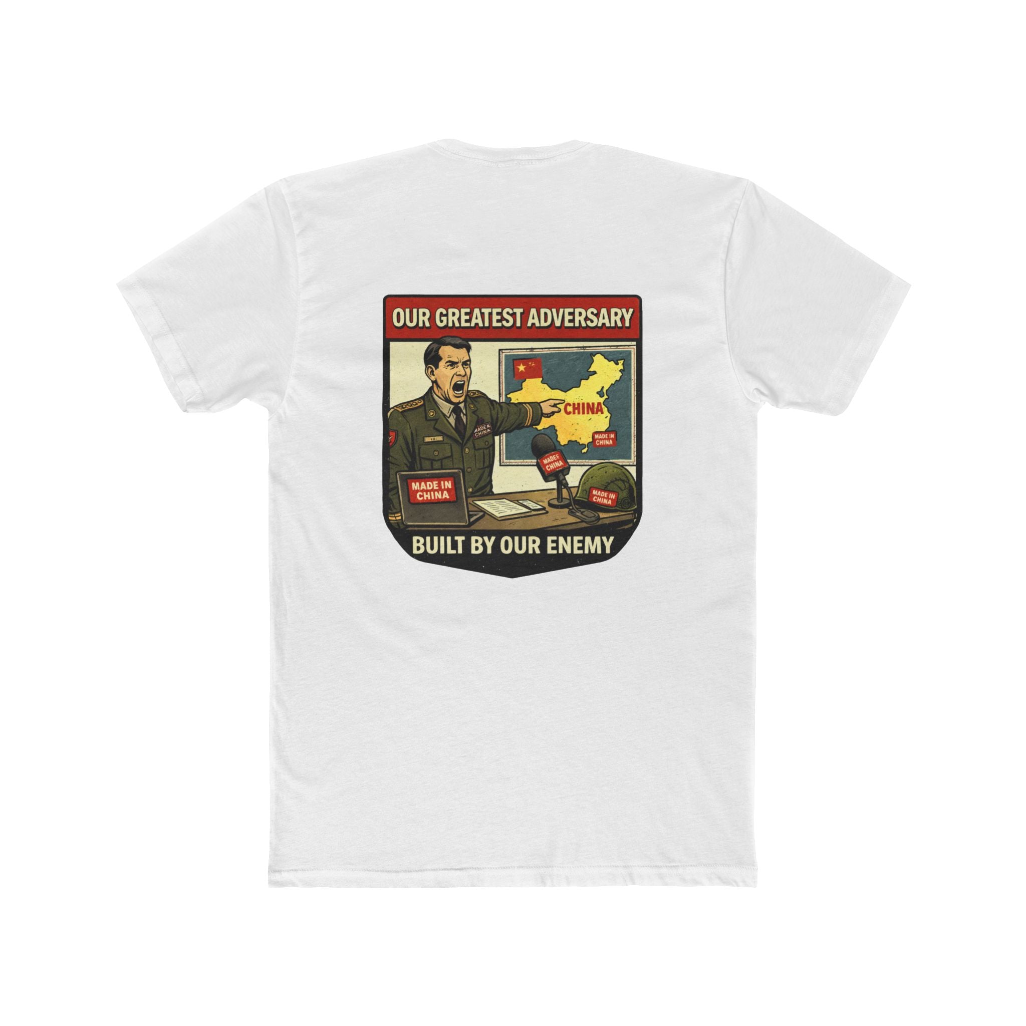 Built by Our Enemy – Military Supply Chain Dark Humor – Funny Dark Humor Graphic Tee | Cure For The Common Tee