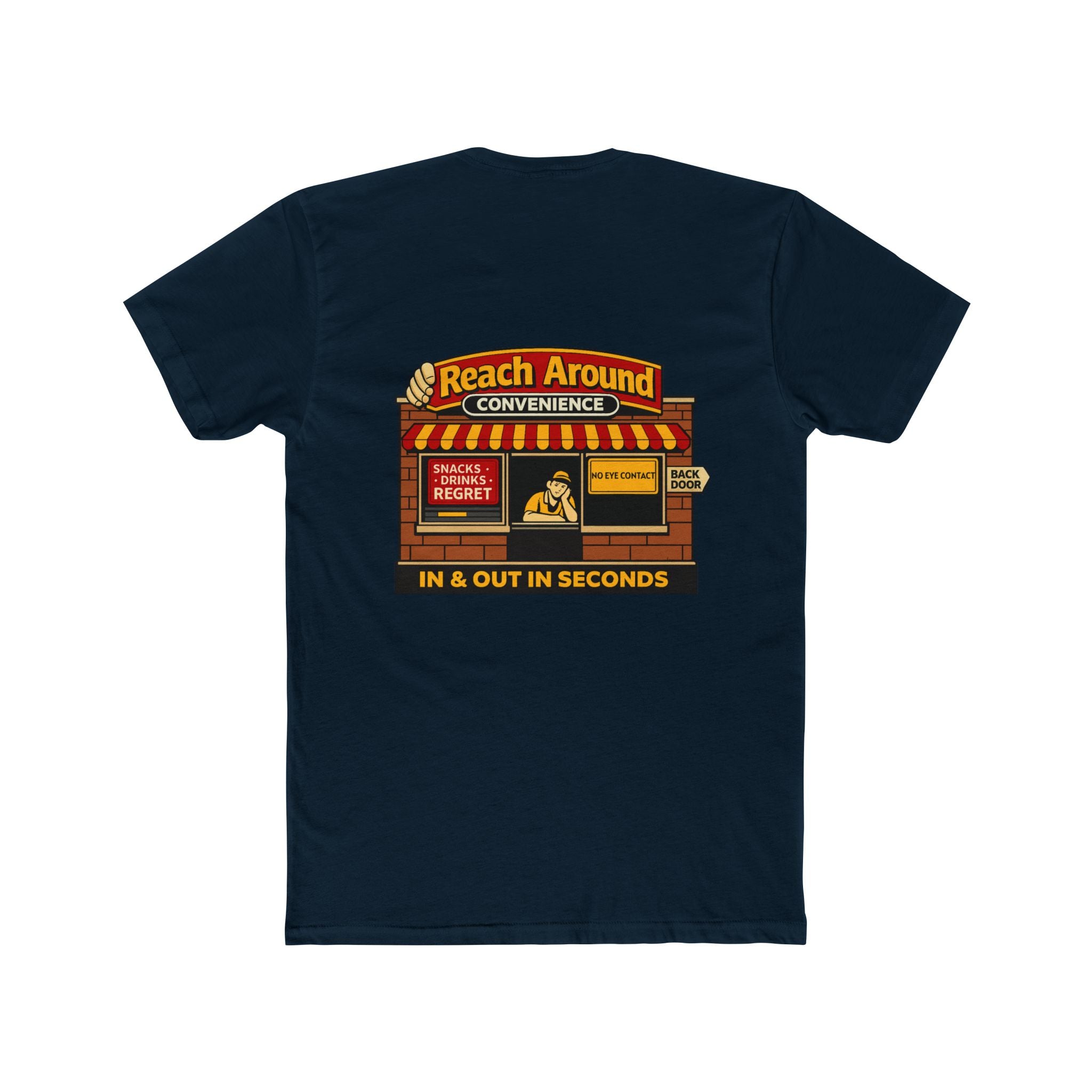 Reach Around Convenience Shirt Funny Store Parody Graphic Tee Chaos Mall Humor Sarcastic Convenience Store Shirt