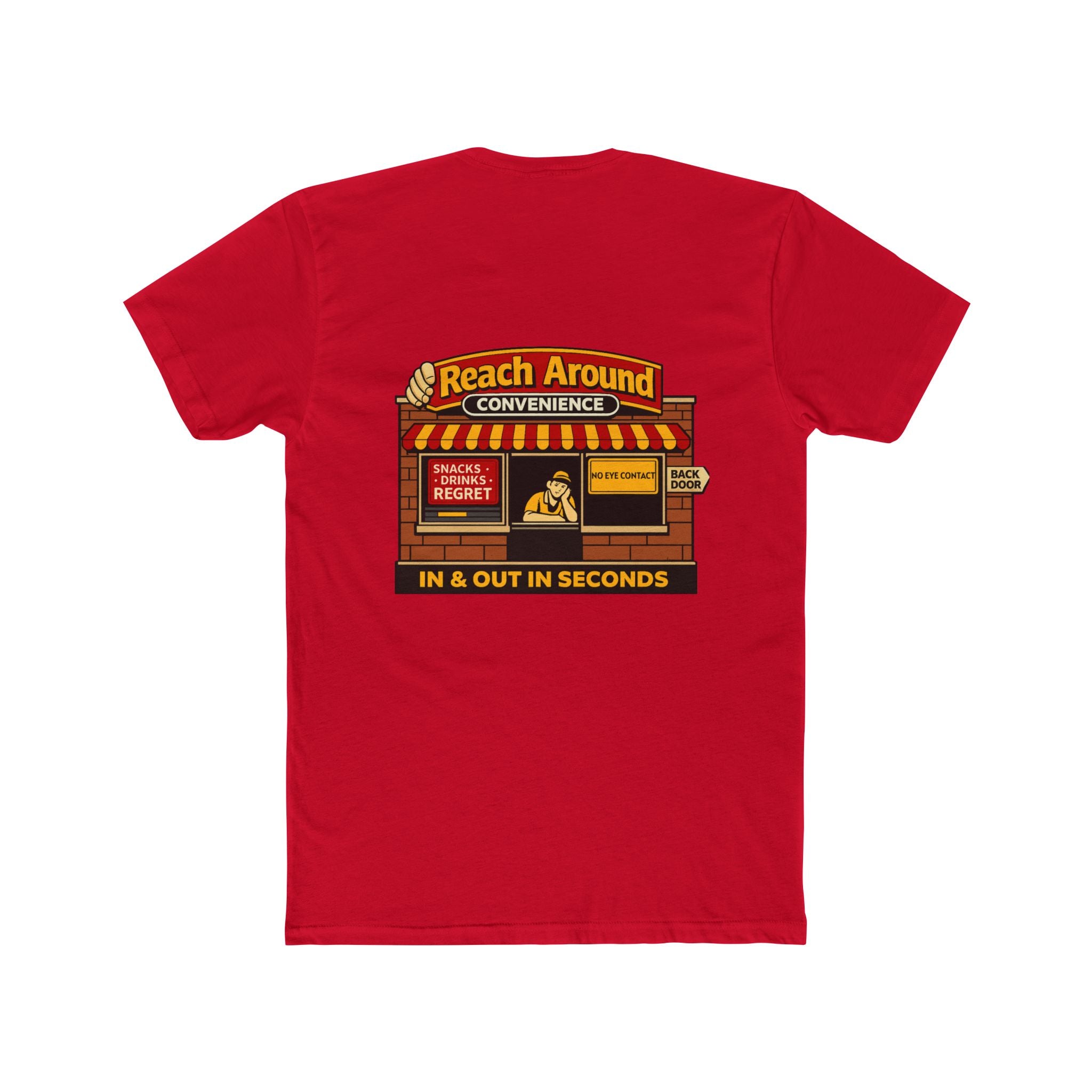 Reach Around Convenience Shirt Funny Store Parody Graphic Tee Chaos Mall Humor Sarcastic Convenience Store Shirt