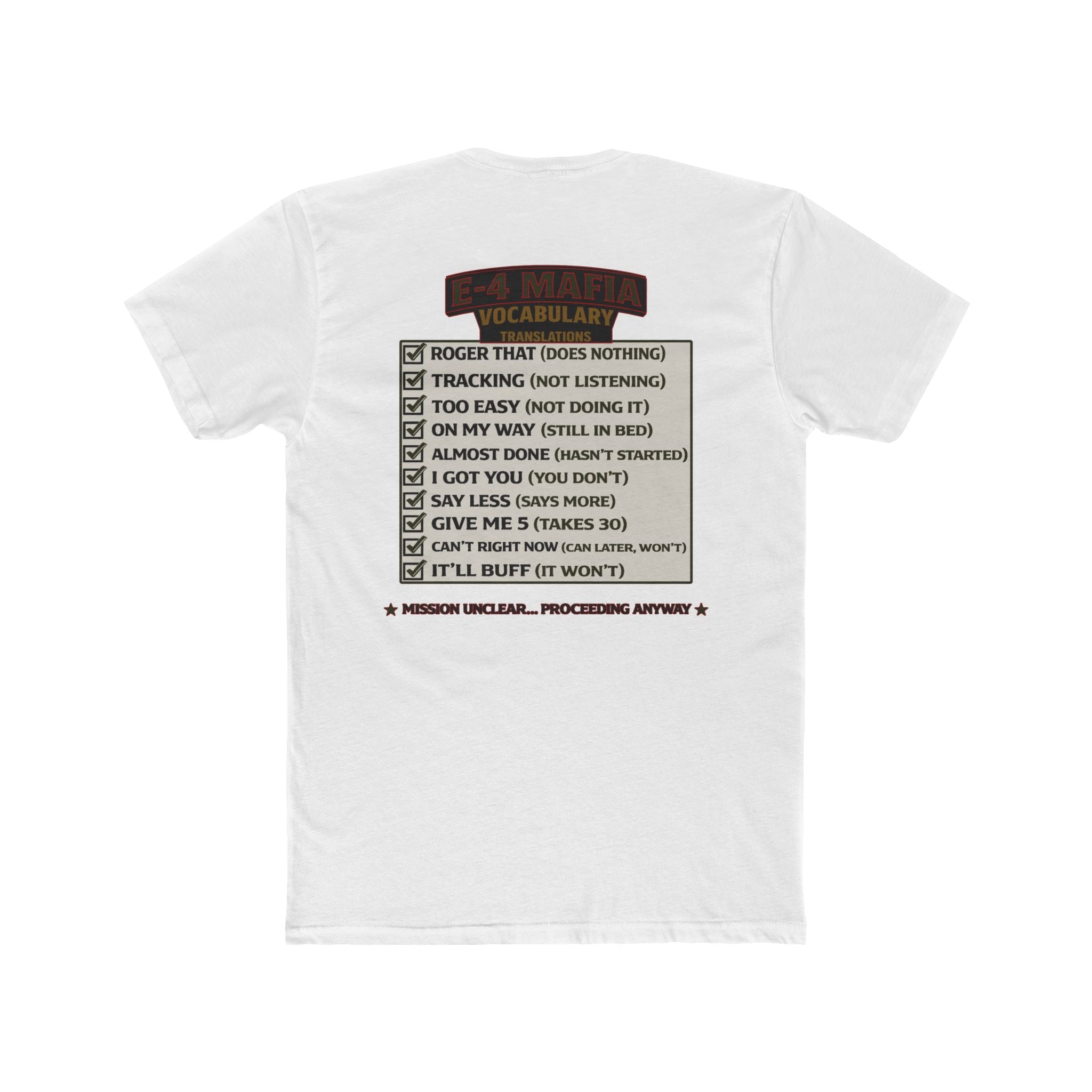 E4 Mafia Vocabulary Shirt Military Humor Funny Army Shirt Veteran Humor Graphic Tee Deployment Humor Shirt