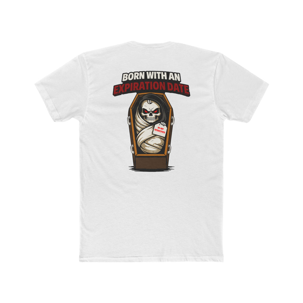Born With An Expiration Date Shirt Dark Humor Grim Reaper Coffin Graphic Tee Skeleton Funny Shirt