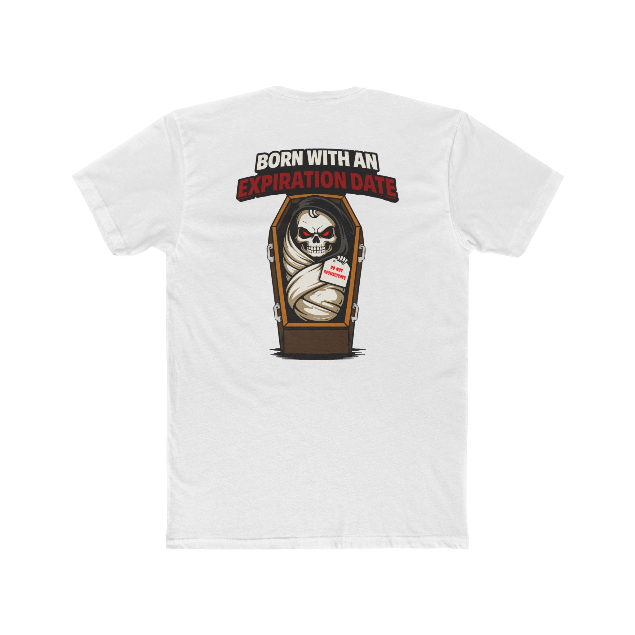 Born With An Expiration Date Shirt Dark Humor Grim Reaper Coffin Graphic Tee Skeleton Funny Shirt