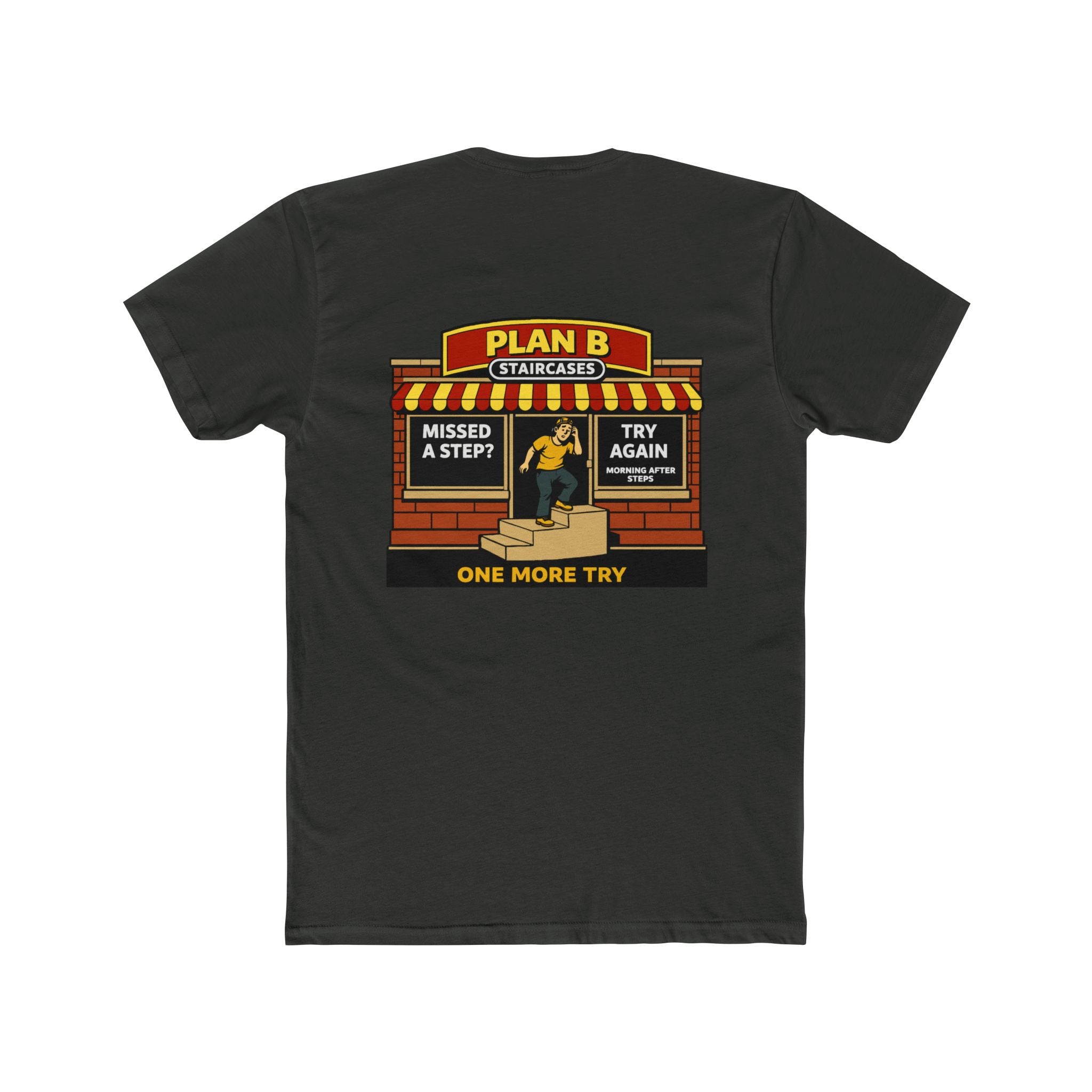 Plan b staircases shirt funny chaos mall shirt parody store shirt dark humor tee morning after humor shirt sarcastic humor shirt funny graphic tee