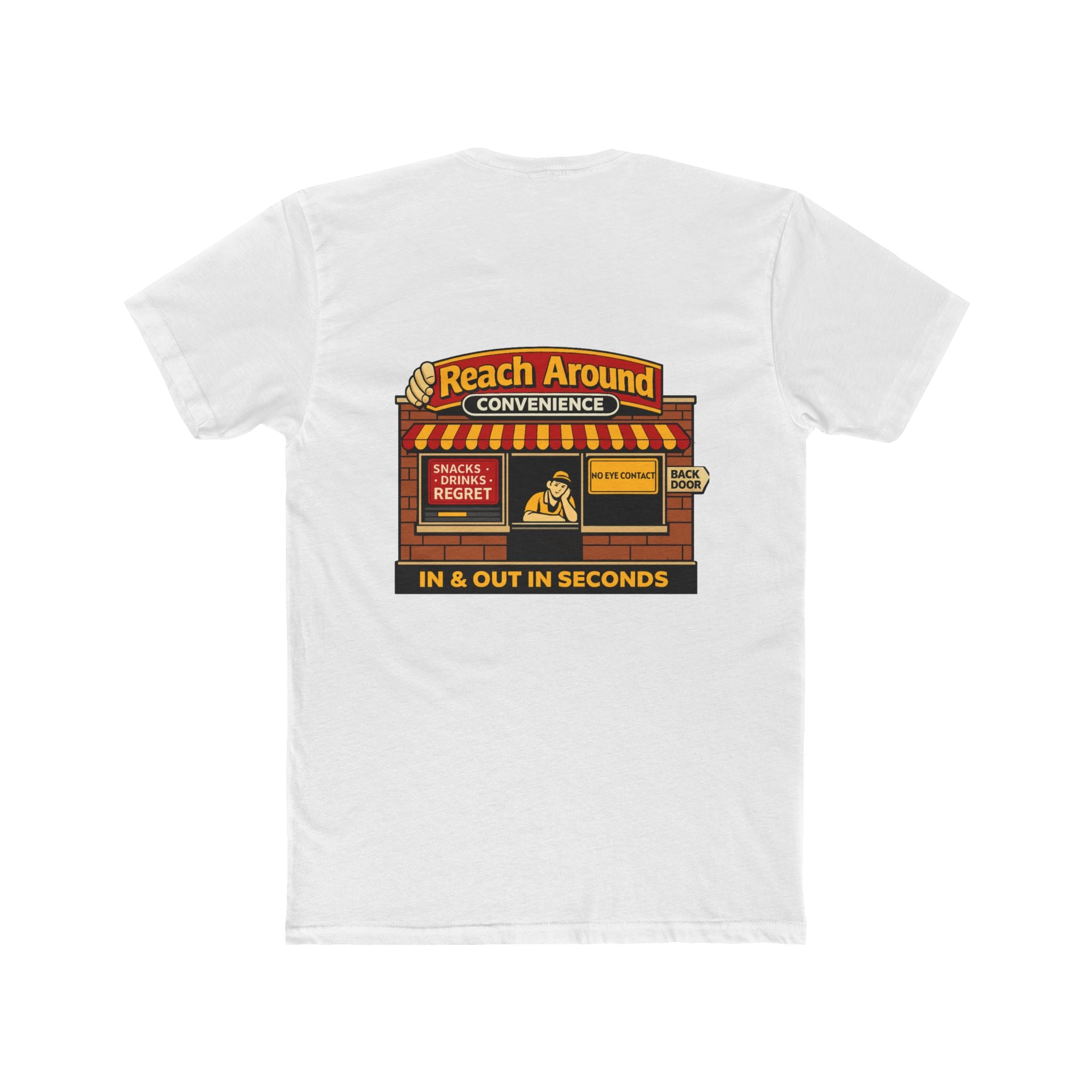 Reach Around Convenience Shirt Funny Store Parody Graphic Tee Chaos Mall Humor Sarcastic Convenience Store Shirt