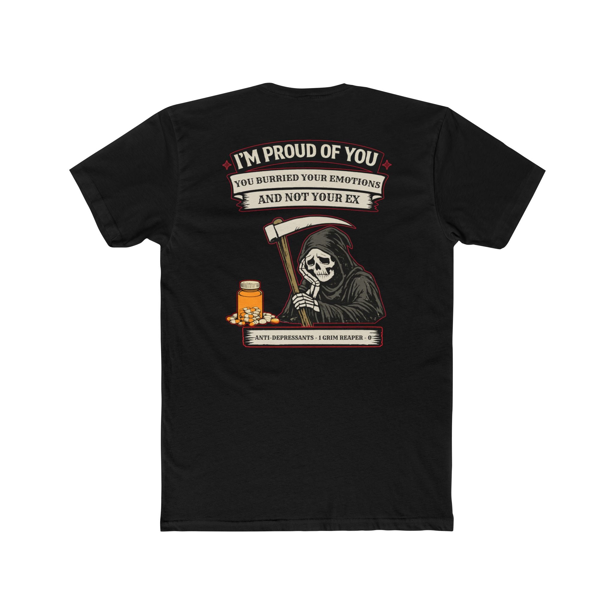 I’m Proud of You You Buried Your Emotions – Dark Humor Grim Reaper Scoreboard – Funny Dark Humor Graphic Tee | Cure For The Common Tee