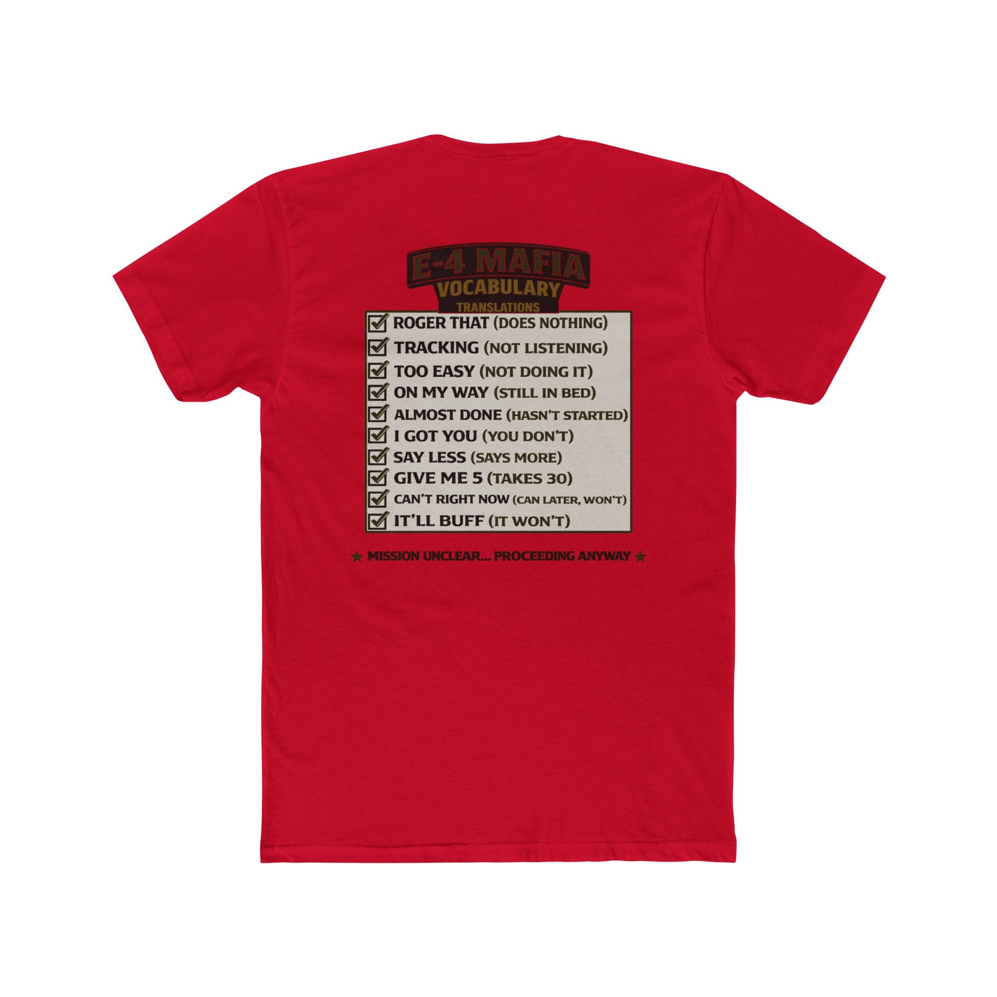 E4 Mafia Vocabulary Shirt Military Humor Funny Army Shirt Veteran Humor Graphic Tee Deployment Humor Shirt