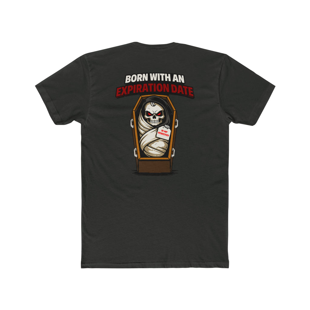 Born With An Expiration Date Shirt Dark Humor Grim Reaper Coffin Graphic Tee Skeleton Funny Shirt