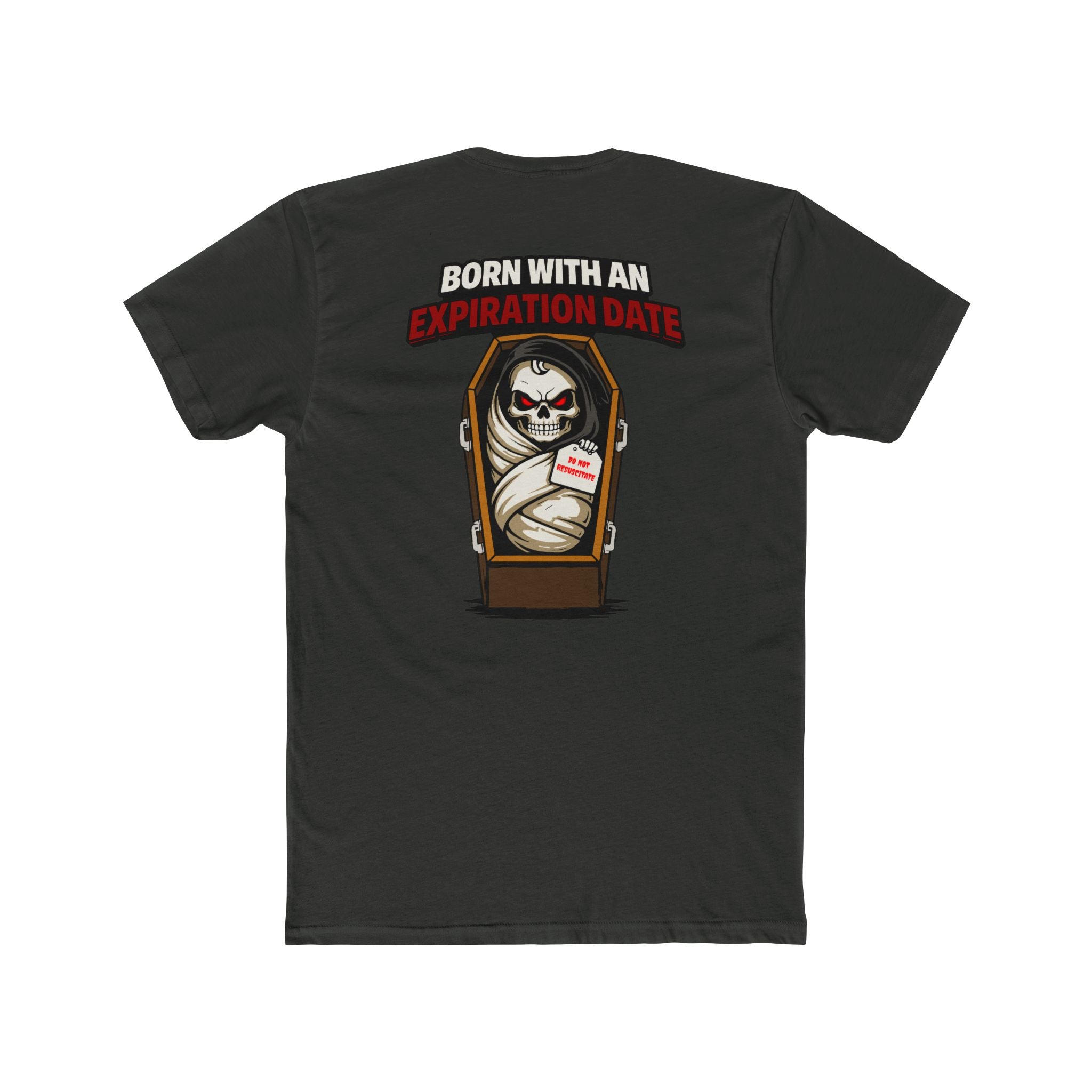 Born With An Expiration Date Shirt Dark Humor Grim Reaper Coffin Graphic Tee Skeleton Funny Shirt