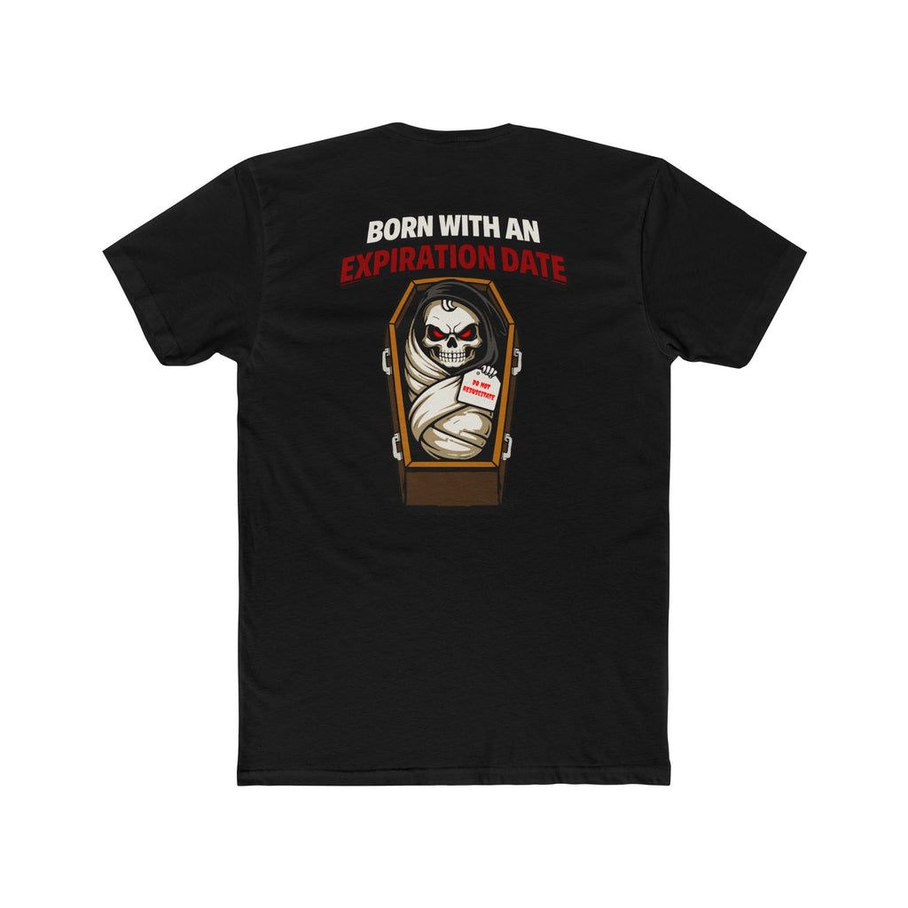 Born With An Expiration Date Shirt Dark Humor Grim Reaper Coffin Graphic Tee Skeleton Funny Shirt