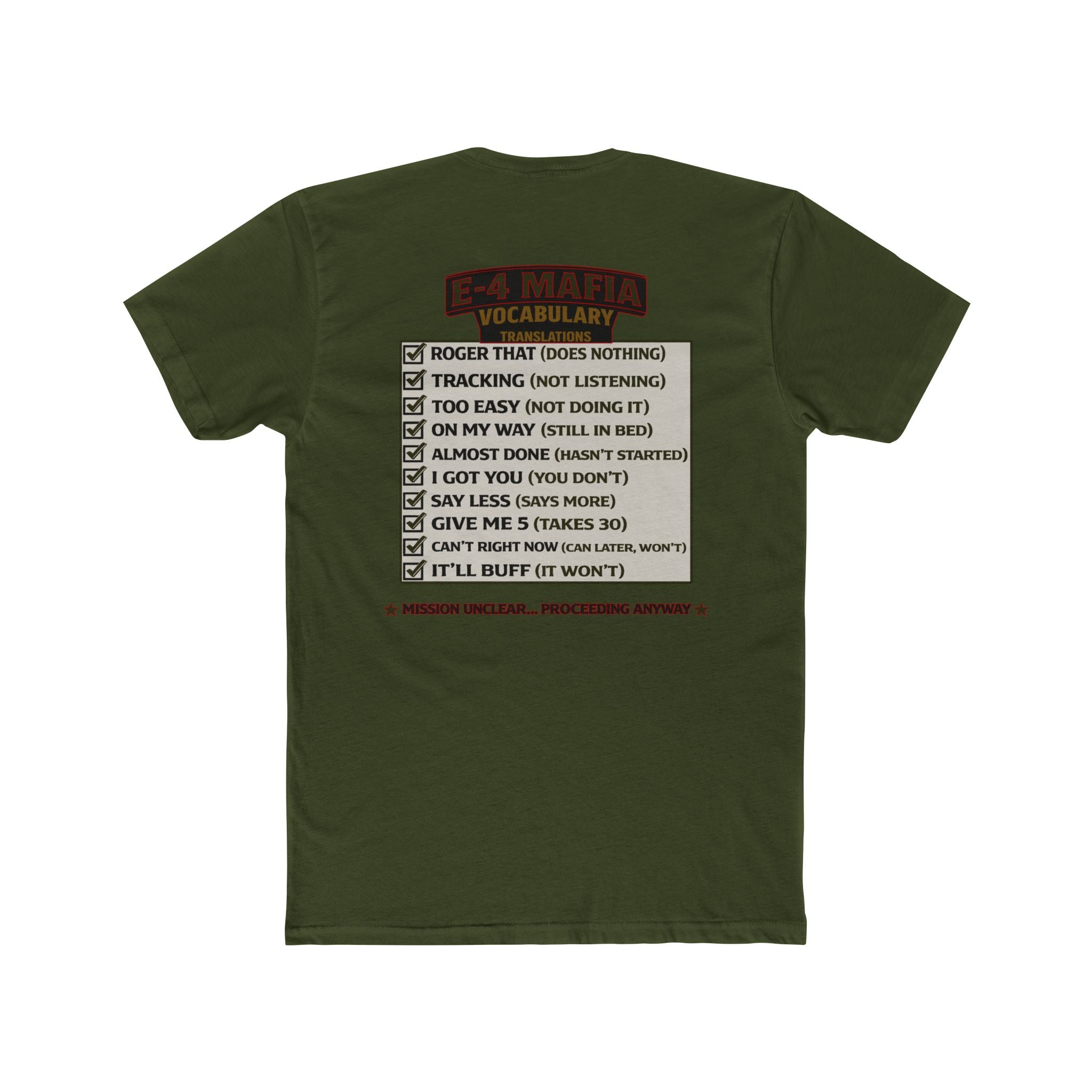 E4 Mafia Vocabulary Shirt Military Humor Funny Army Shirt Veteran Humor Graphic Tee Deployment Humor Shirt