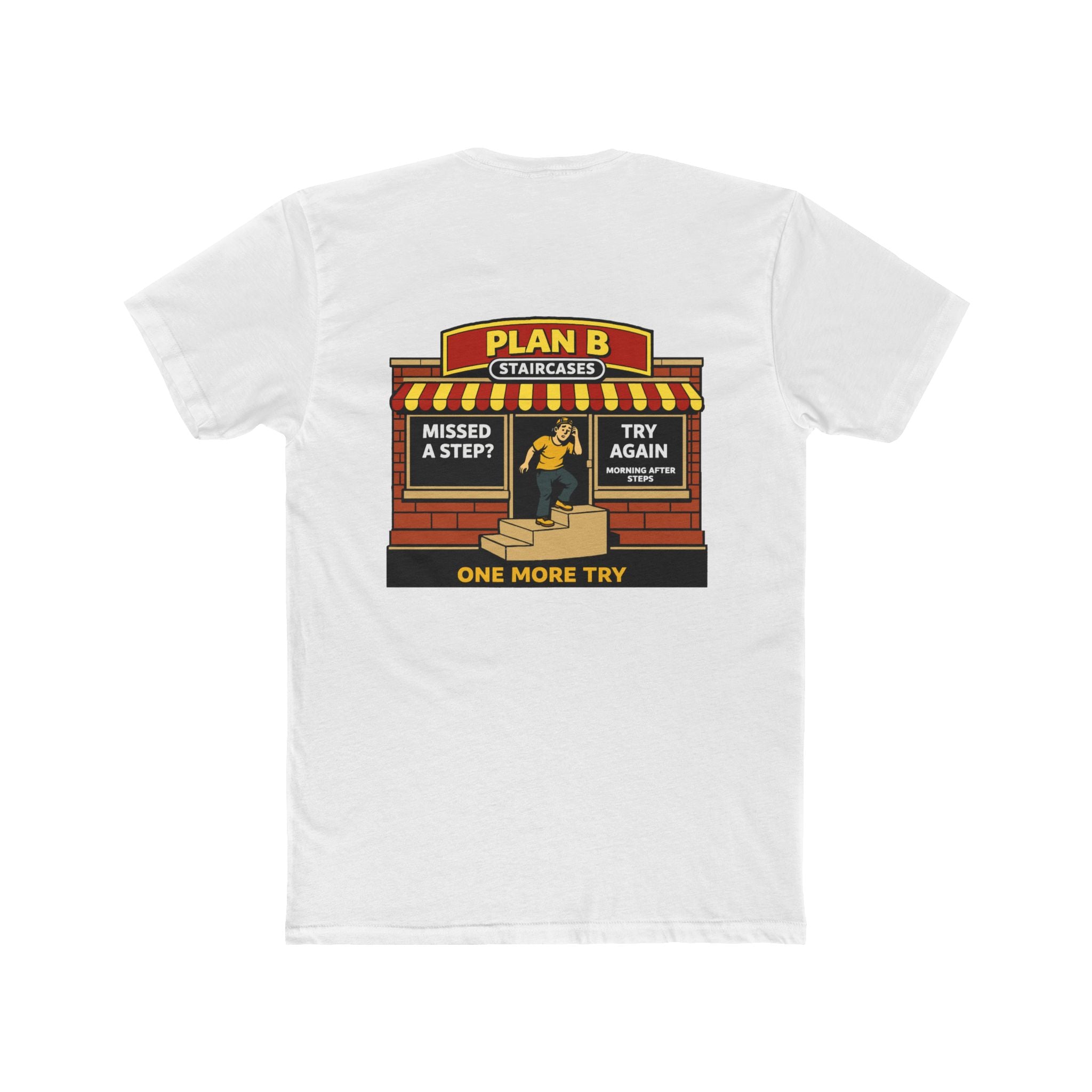 Plan b staircases shirt funny chaos mall shirt parody store shirt dark humor tee morning after humor shirt sarcastic humor shirt funny graphic tee