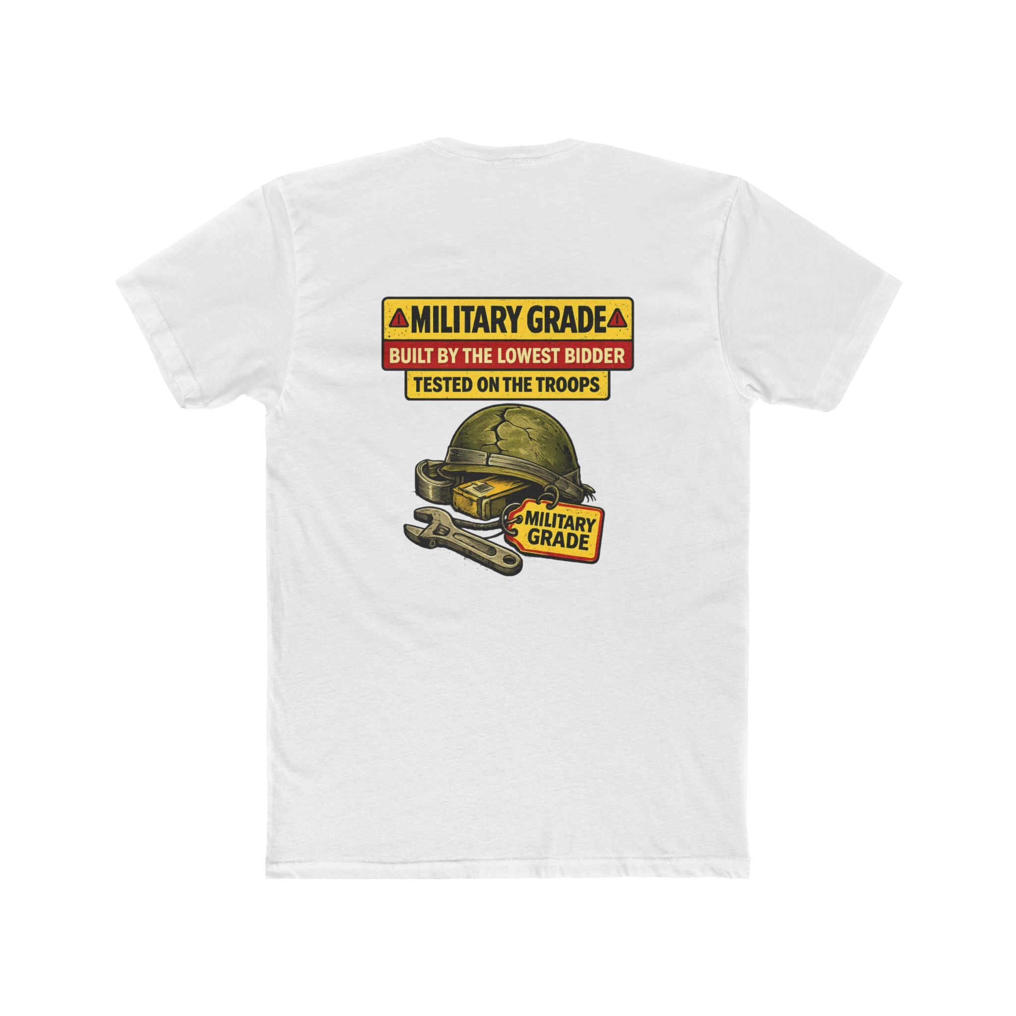 Military Grade Lowest Bidder – Veteran Dark Humor Military Sarcasm – Funny Dark Humor Graphic Tee | Cure For The Common Tee