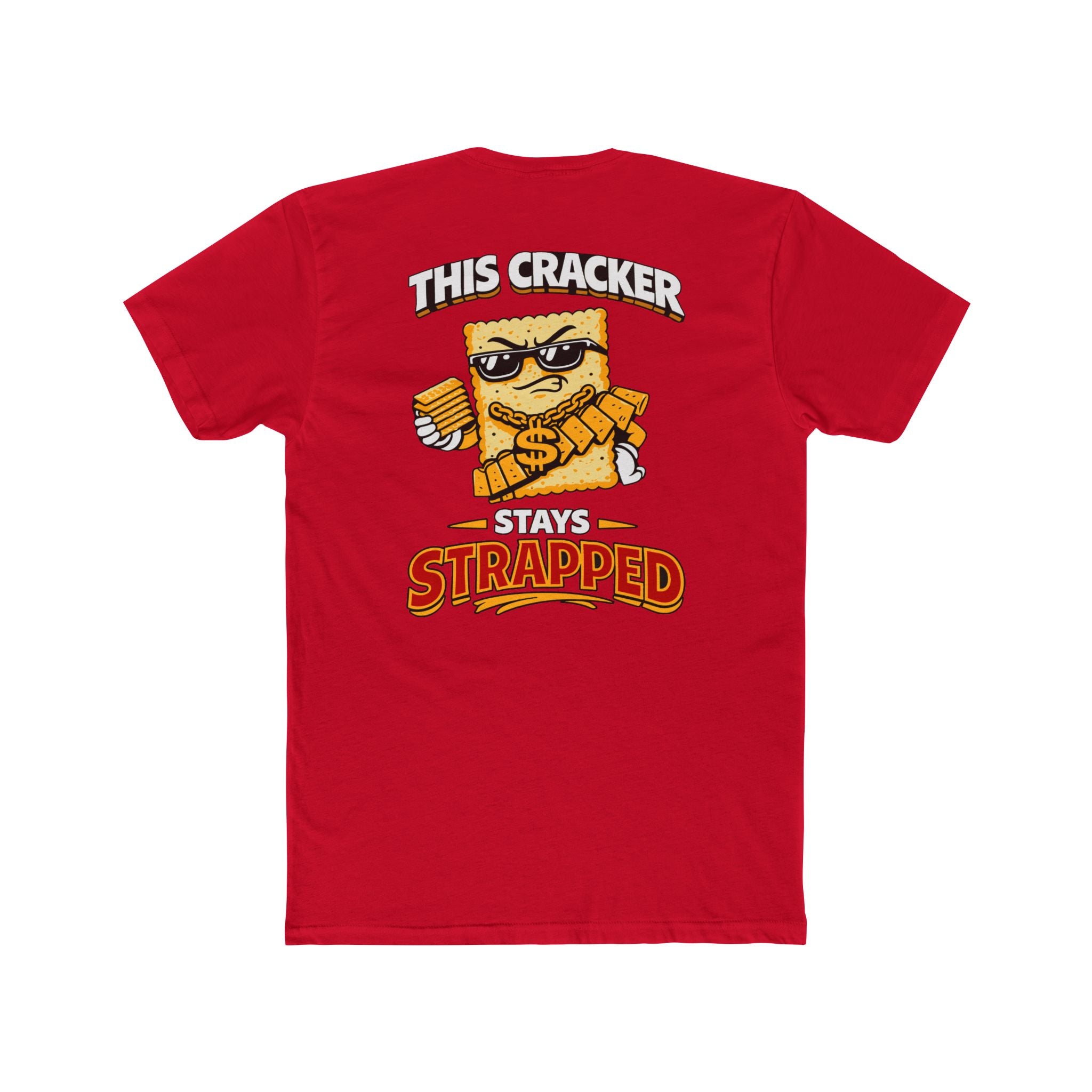 This Cracker Stays Strapped Shirt Funny Food Humor Graphic Tee Snack Parody Shirt Chaos Mall Style Shirt