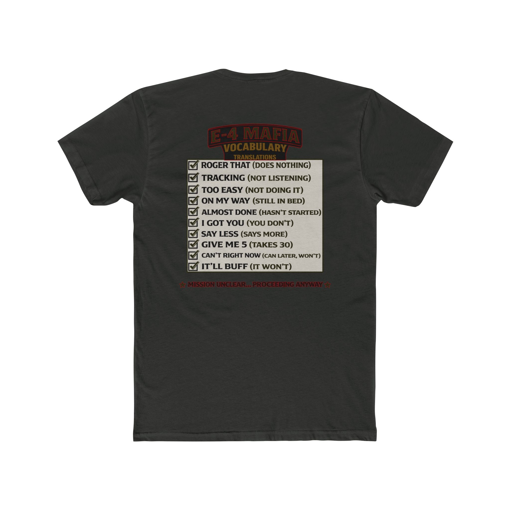 E4 Mafia Vocabulary Shirt Military Humor Funny Army Shirt Veteran Humor Graphic Tee Deployment Humor Shirt